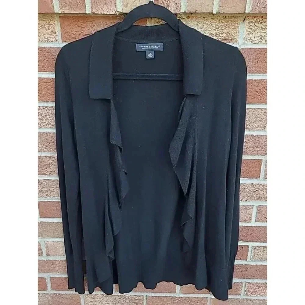 Banana Republic Black Open Front Cardigan Women's Size Small Wool Cashmere Blend